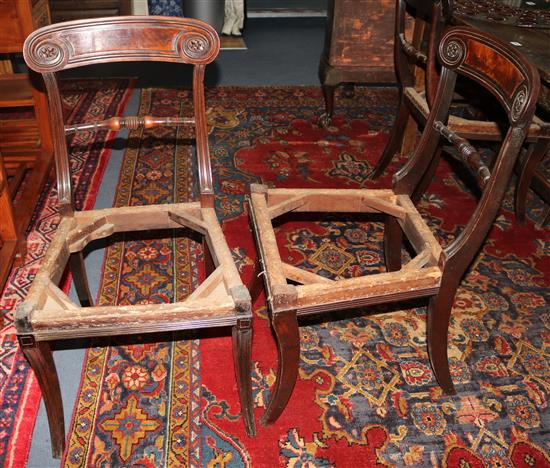A set of six Regency mahogany dining chairs, lacking seats